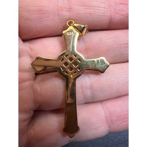 NEW Baltic Amber cross pendant in gold over sterling silver - Picture 12 of 16